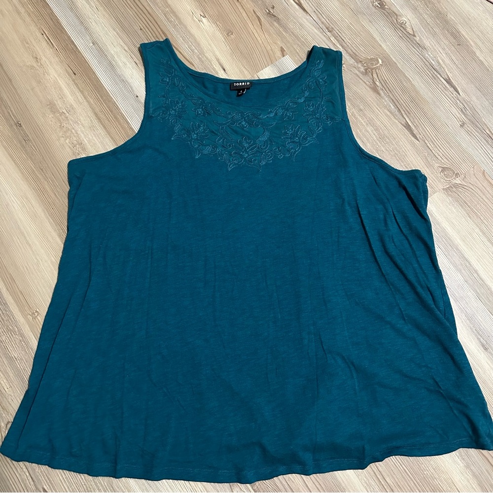 Torrid Teal Embroidered Tank Top